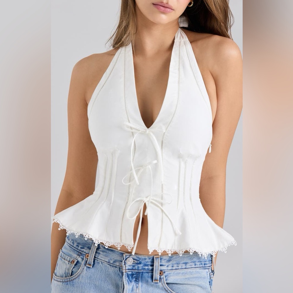 House of CB White Halter Tank Top